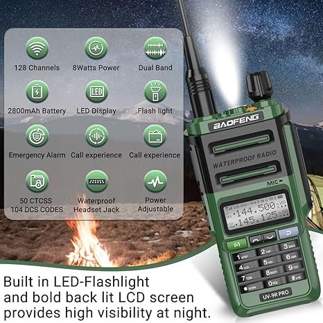 Baofeng UV-9R PRO (8W, IP67, zelena verzija)